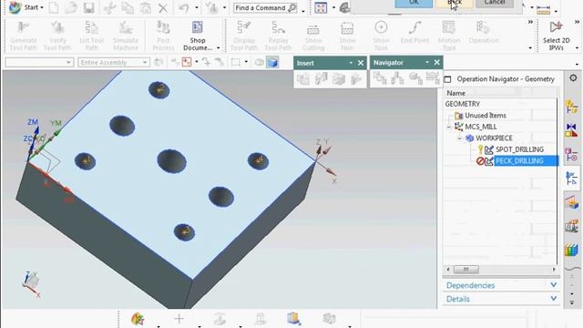 Siemens NX CAM tutorial creating CNC program for DRILL operation on workpiece смотреть онлайн