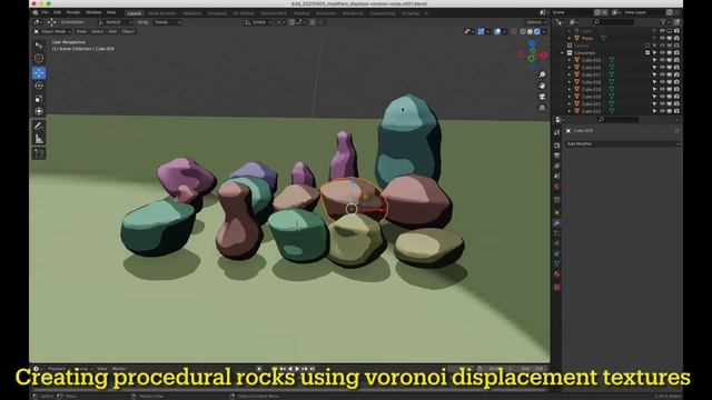 Blender 2.92 - Show & Tell - Procedural rocks using voronoi displacement textures using modifiers смотреть онлайн