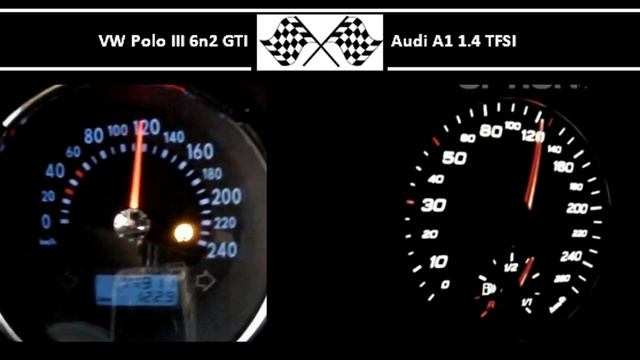 VW Polo III 6n2 GTI VS. Audi A1 1.4 TFSI - Acceleration 0-100km/h смотреть онлайн