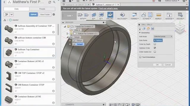 PART #12 CAM Drilling FOR THE MILL TOP CONTAINER FUSION 360 CIM смотреть онлайн