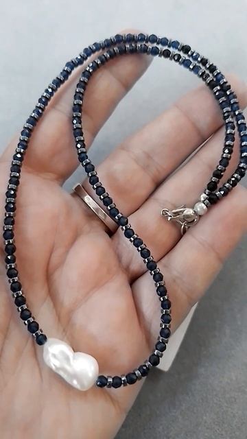 Синяя шпинель 3мм, гематит, жемчуг Барокко.WhatsApp 89241125850