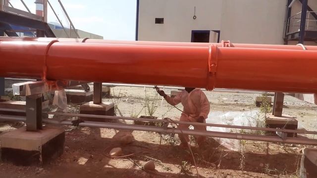Spraying Fire Water Line Final Coating Jotun Paint Algeria