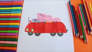 Как нарисовать Машину Свинки Пеппы и ее Семью