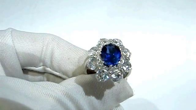 Серебряное кольцо 925 пробы с сапфиром, фианитом,  2200000371621