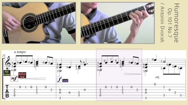 Humoresque Op.101 No.7 / Dvorak (Guitar) [Notation + TAB]