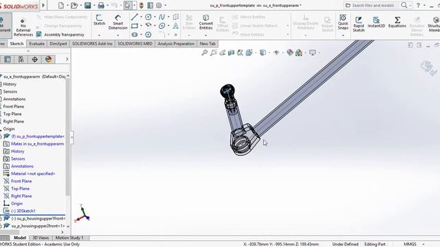 SOLIDWORKS Student Edition Academic Use Only 3DSketch1 of su p frontuppertemplate in su e fro смотреть онлайн