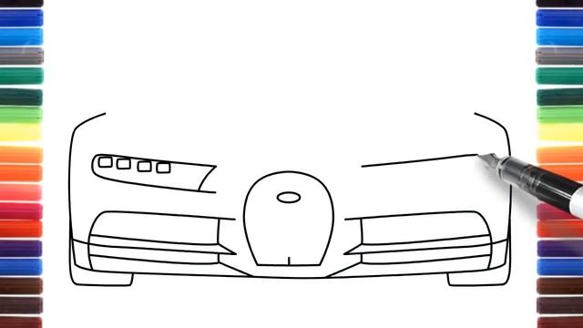 How to draw a car Bugatti Chiron 2017 front view смотреть онлайн