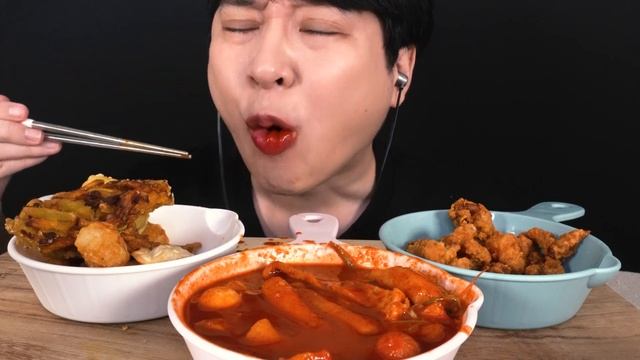 ASMR Mukbang Samchup Snack Samchup Tteokbokki 🍝 Group Fried Chicken Skin Fried Eating