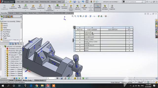 Solidworks | Drill Press Vice Full Assembly смотреть онлайн