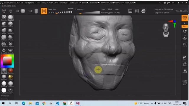Sculpting A Human Head In ZBrush Core Mini - Blocking Out Muscles #3 смотреть онлайн