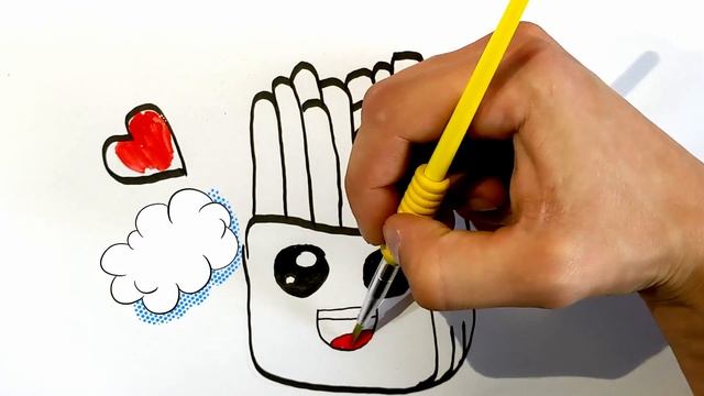 How To Draw CUTE FRENCH FRIES For Kids | Как нарисовать МИЛУЮ КАРТОШКУ ФРИ для детей