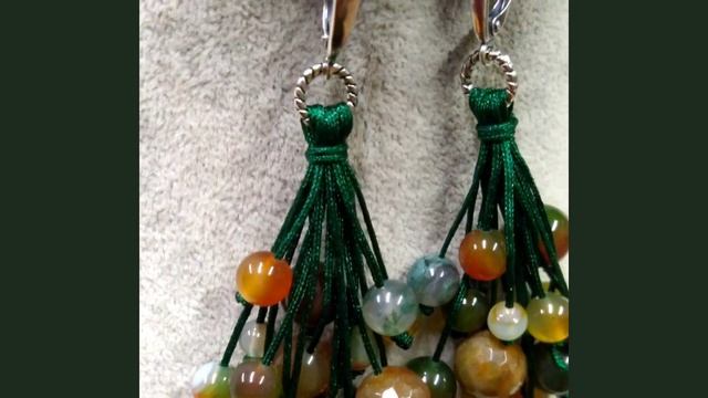 Серьги с зелено-оранжевыми агатами