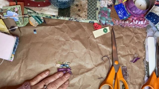 Slow stitch mini fabric journal tag shaped PROCESS VIDEO let’s sew смотреть онлайн