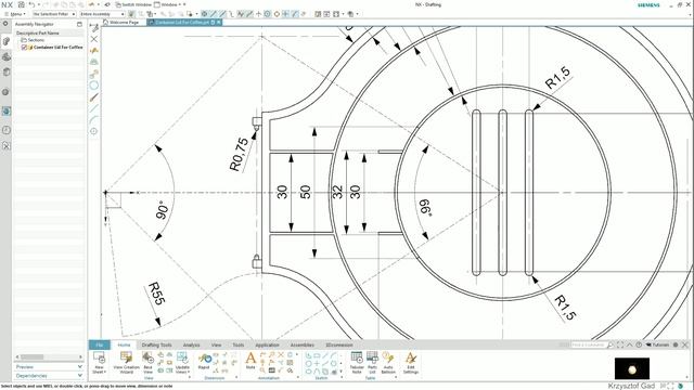 SIEMENS NX - CONTAINER LID FOR COFFEE - DRAWING - COFFEE MACHINE смотреть онлайн