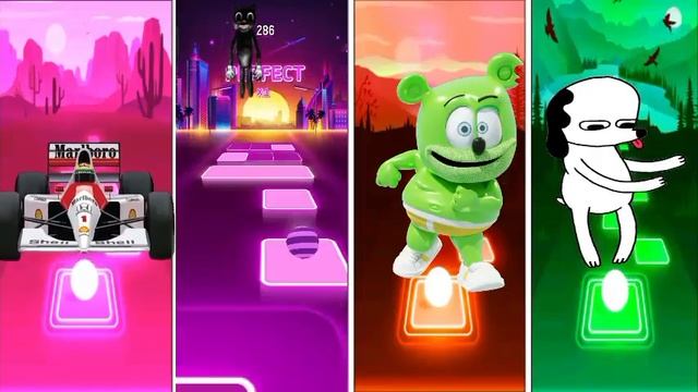 LAMBORGHINI RED🆚CARTOON CAT🆚GUMMY BEAR🆚ANIMAL DOG TILES HOP FAMILY WHO IS BEST !