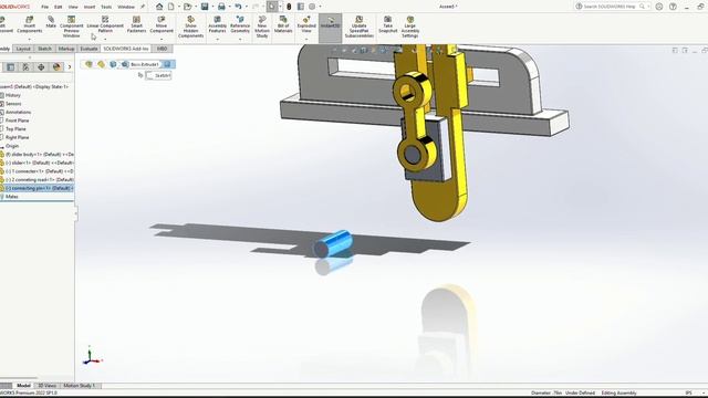 Assembly of slider crank mechanism parts #solidworks #cad #engineering смотреть онлайн