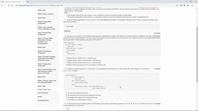 WEEK-7 QUIZ SOLUTIONS || NPTEL Programming Data Structures And Algorithms Using Python (2020) смотреть онлайн
