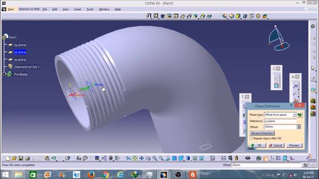 Catia V5: Elbow pipe with external thread Tutorial Part 2 смотреть онлайн