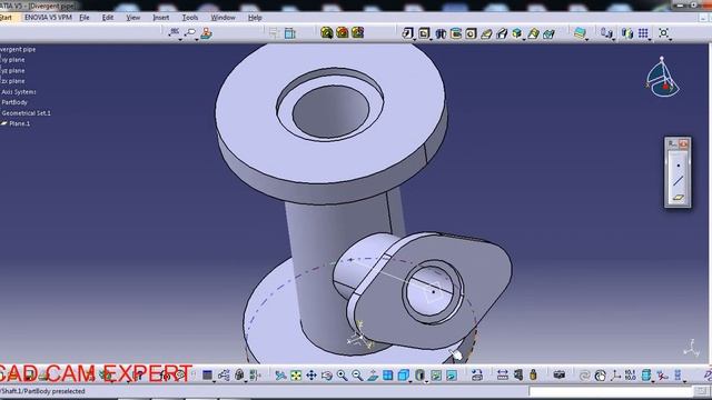 CATIA V5 DIVERGENT PIPE | HOW TO USE RIB TOOL | CATIA PART DESIGN | 3D MODELING FROM 2D SKETCH | смотреть онлайн