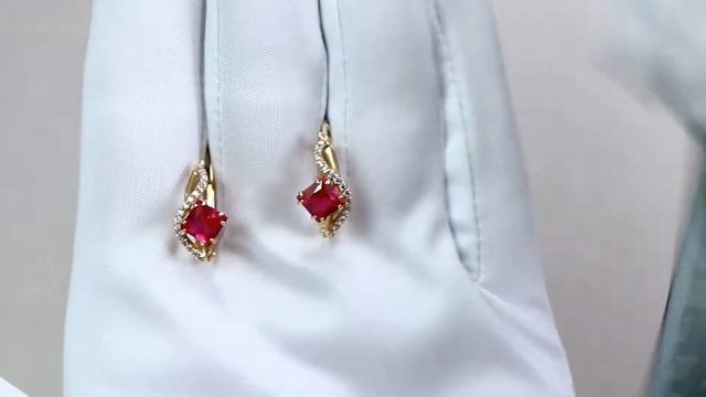 Золотые серьги Гиалит с фианитом и рубиновым корундом С1056-Р смотреть онлайн