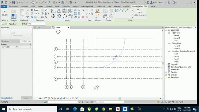 Học Revit 2021 -Bài 6: Thực hành vẽ biệt thự trong Revit - Dựng lưới trục Grid và Level смотреть онлайн