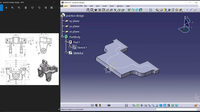 how to convert 2d drawing into 3d model in catia v5 || 3d modelling смотреть онлайн