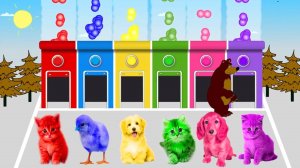 Разноцветные гаражи с животными для детей, мультики, учим цвета