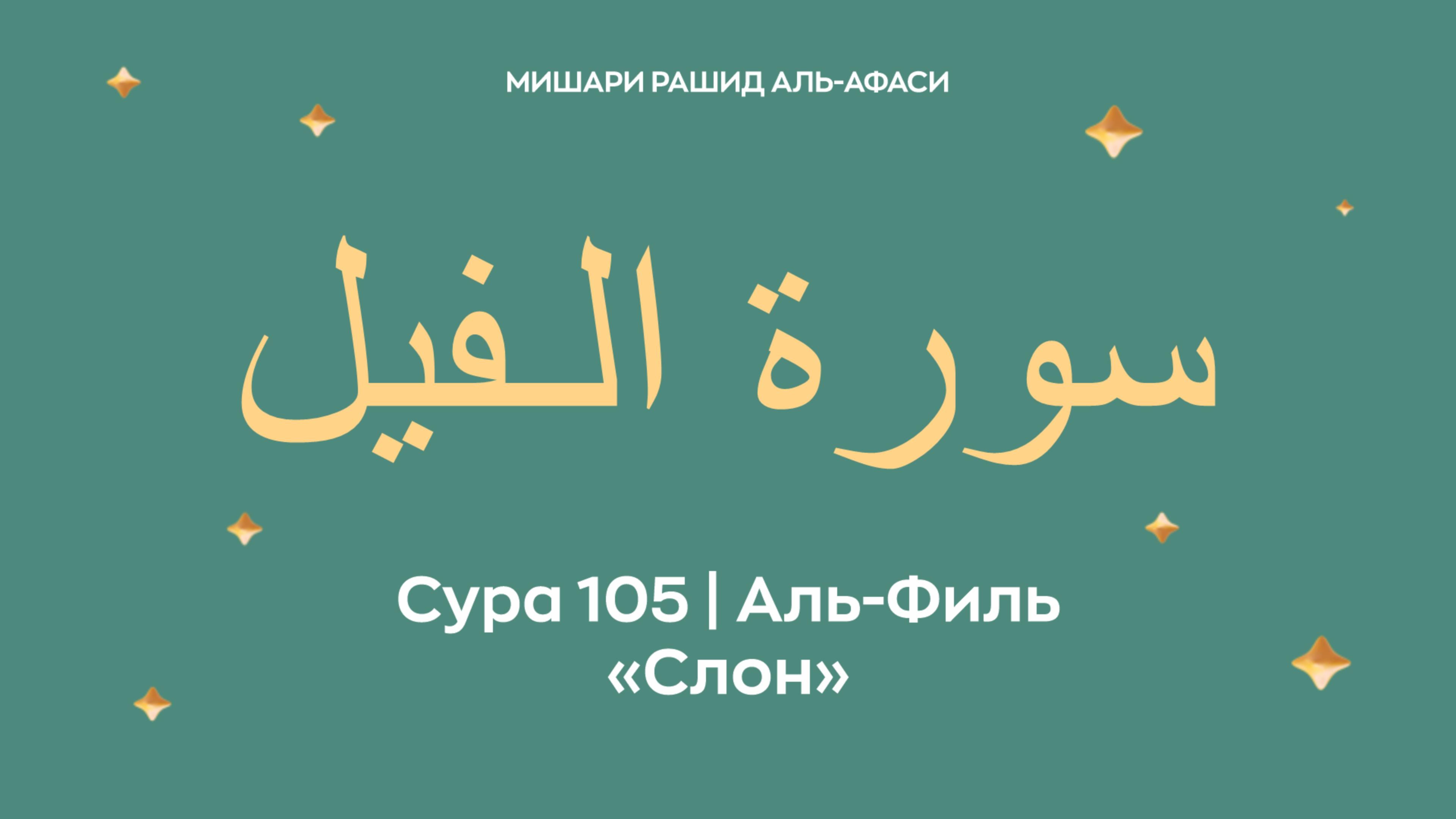 Сура 105 Аль-Филь — Слон, араб. سورة الـفيل. Читает Миша́ри ибн Ра́шид аль-Афа́си. смотреть онлайн