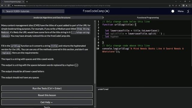Apply Functional Programming to Convert Strings to URL Slugs | Functional Programming | freeCodeCam смотреть онлайн