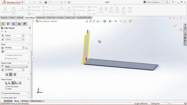 SolidWorks Sheet Metal EDGE FLANGE1 смотреть онлайн