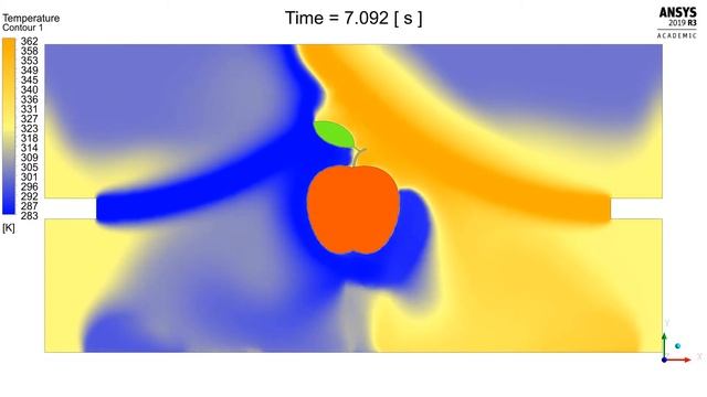 Ansys Fluent: Two Water Jets Firing Against An Apple: Temperature Animation смотреть онлайн