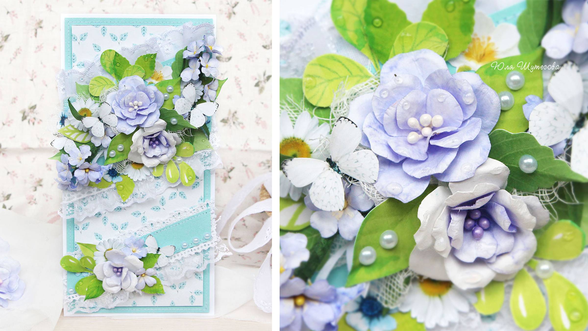 Идея открытки к 8 Марта. Нежная открытка с голубыми цветиками ручной работы. Скрапбукинг. DIY смотреть онлайн