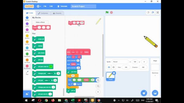 How to draw the center and radius in Scratch смотреть онлайн