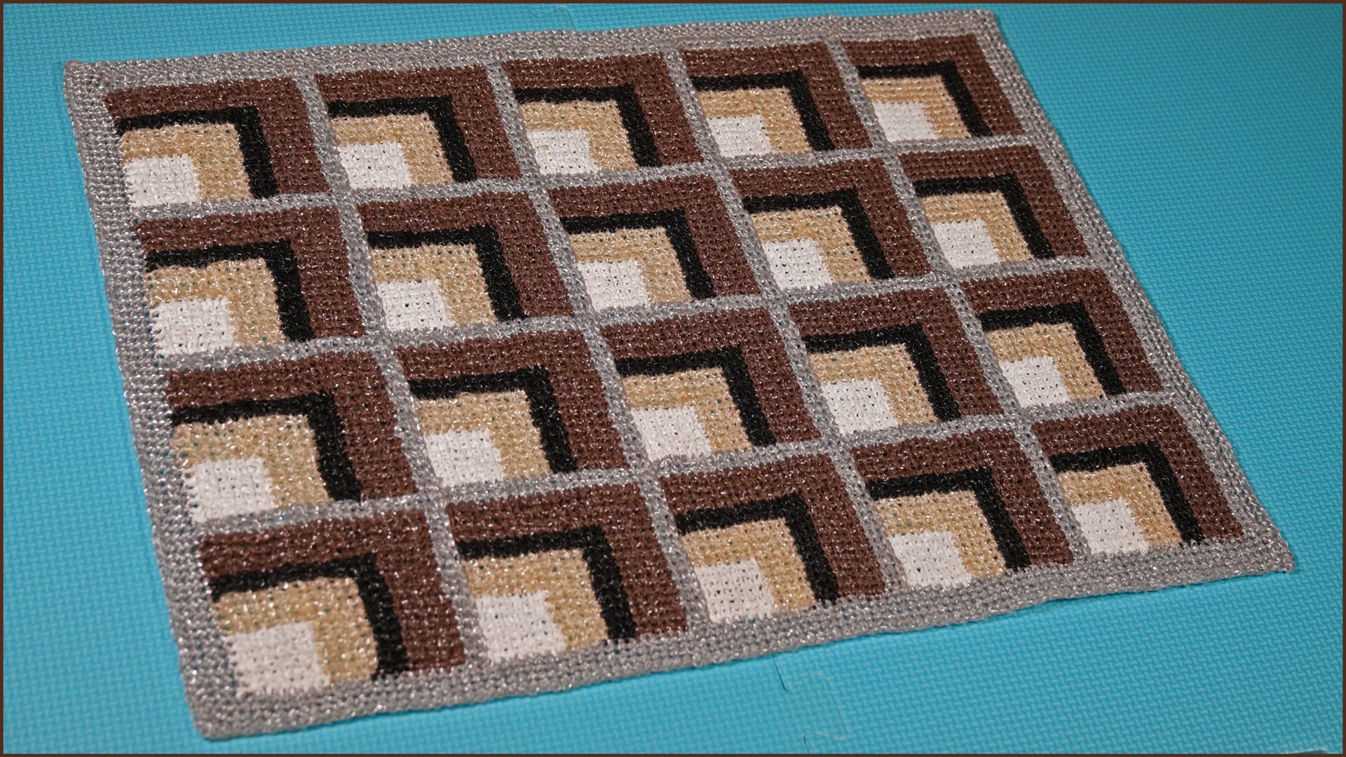 Коврик 3D Бабушкин квадрат тунисским крючком. смотреть онлайн