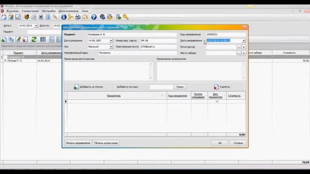 miniLIS. Демонстрация. Регистрация направлений. смотреть онлайн