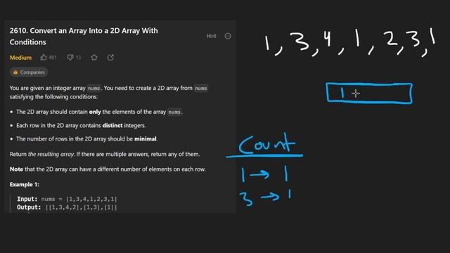 Convert an Array Into a 2D Array With Conditions - Leetcode 2610 - Python смотреть онлайн