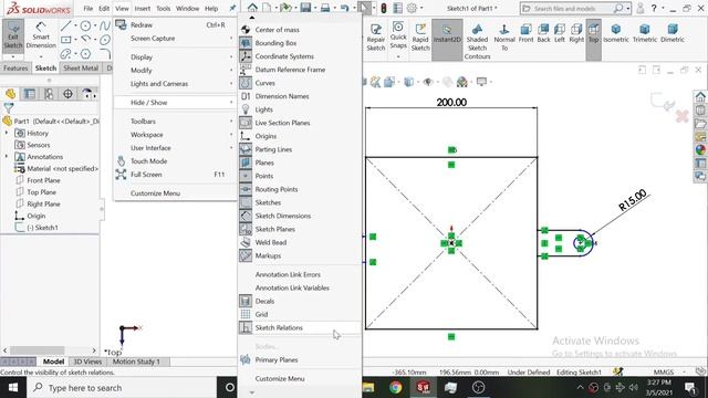 How To Hide Sketch Relation (Green Signs) In Solidworks смотреть онлайн