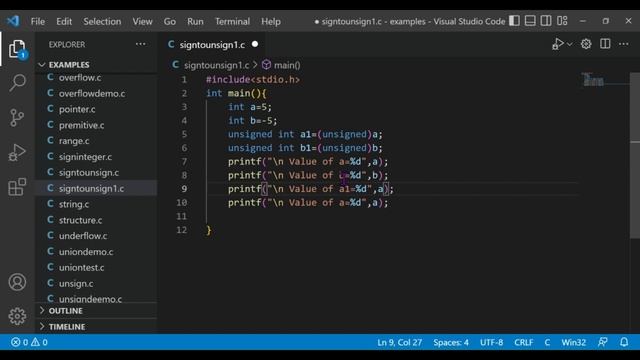 signed int to unsigned int Example смотреть онлайн
