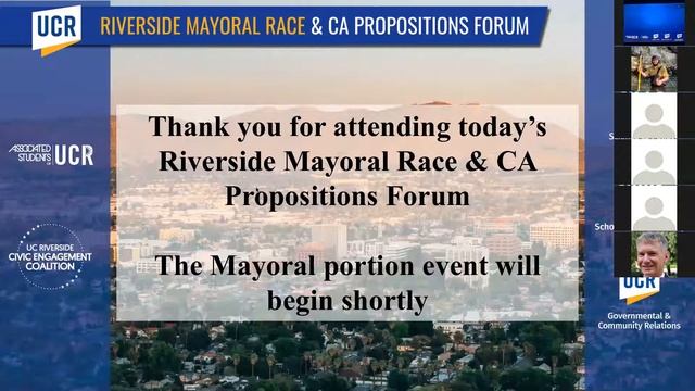 Riverside Mayoral Candidate And CA Proposition Forum