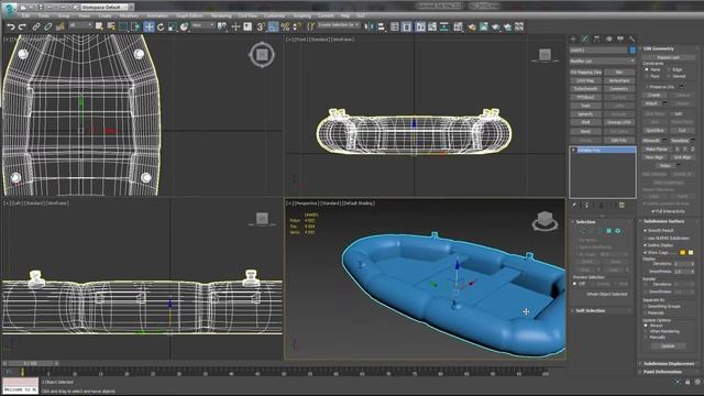 Polygonal modeling of a rubber boat in 3DsMax.Моделирование резиновой лодки в 3Ds Max. смотреть онлайн