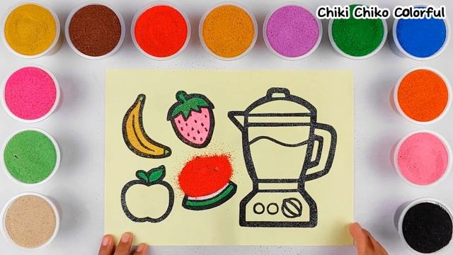 Coloring Watermelon, Banana, Strawberry, Apple and Fruit blender Colorful Using Colored Sand смотреть онлайн