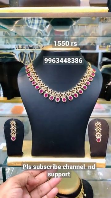 Cz Trendy Simple  White Nd Pink Coloured Stones Neck Set