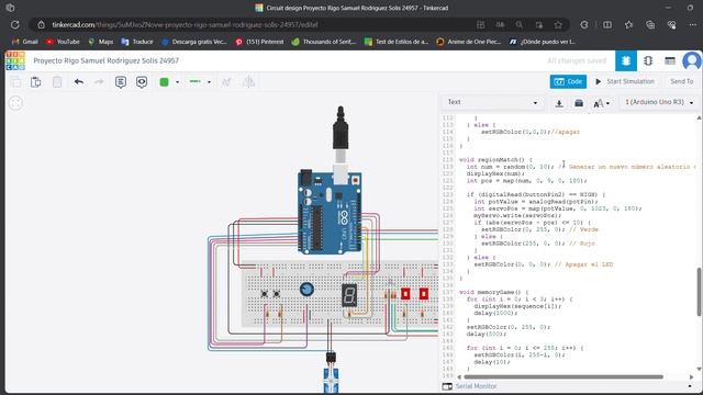 Circuit design Proyecto Rigo Samuel Rodriguez Solis 24957 Tinkercad Personal Microsoft Edge 2 смотреть онлайн