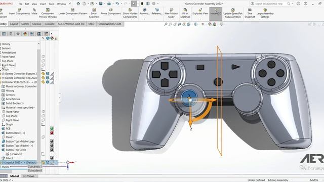Solidworks Tutorial Sketch Shape Creating & Adding The Joystick PS & Xbox Stage#8 English-AER Int. смотреть онлайн