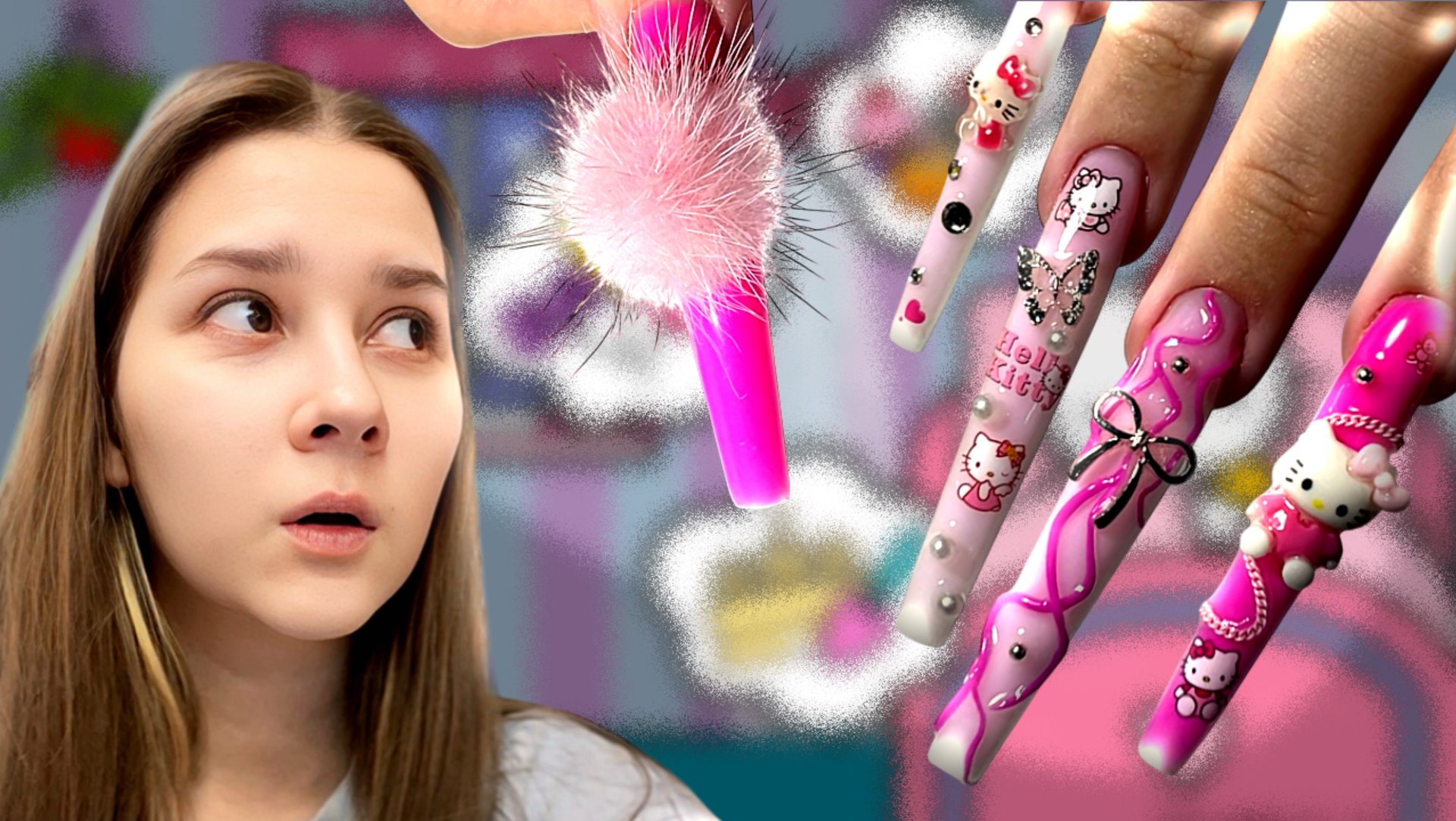 NAIL ART HELLO KITTY 😻 МАНИКЮР САМОЙ СЕБЕ, КАК КРЕПИТЬ ОБЪЁМНЫЕ ФИГУРКИ? смотреть онлайн
