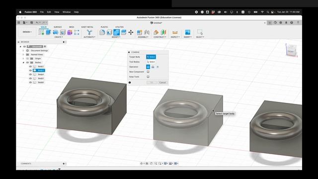 Join Cut Intersect Fusion 360 Tutorial смотреть онлайн