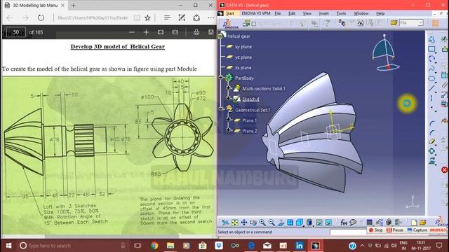 How to Draw a HELICAL GEAR using CATIA with better explanation| small bevel gears| catia| смотреть онлайн