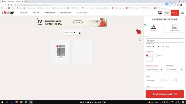 How to add watermark in pdf file using ilovepdf.com | Raghav Ashok смотреть онлайн