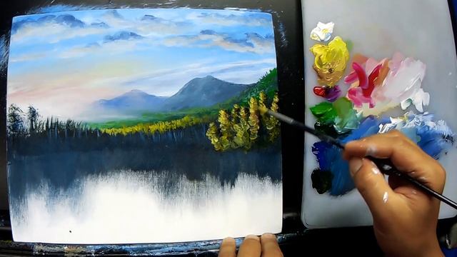 Acrylic Landscape Painting Tutorial for Beginners | Sunrise and Calm Lake / Fine Art Techniques смотреть онлайн