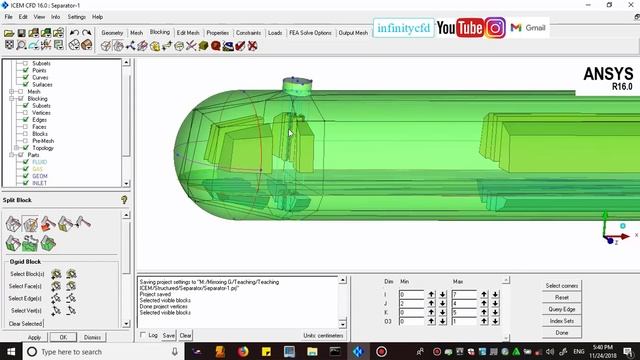 Structured mesh creation for a steam separator with two-phase determination using Ansys ICEM-CFD. смотреть онлайн